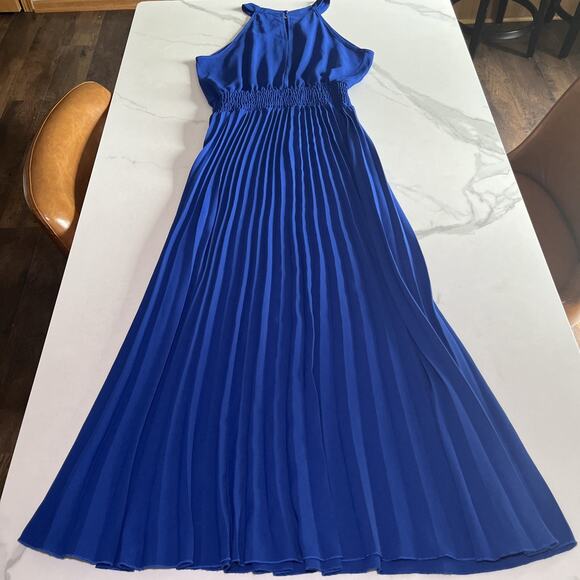PRETTY GARDEN Royal Blue Maxi Dress Casual Halter Neck Pleated Size Small NWOT - Picture 10 of 12